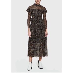 GANNI Tilden Ruffled Floral Print Mesh Maxi Dress